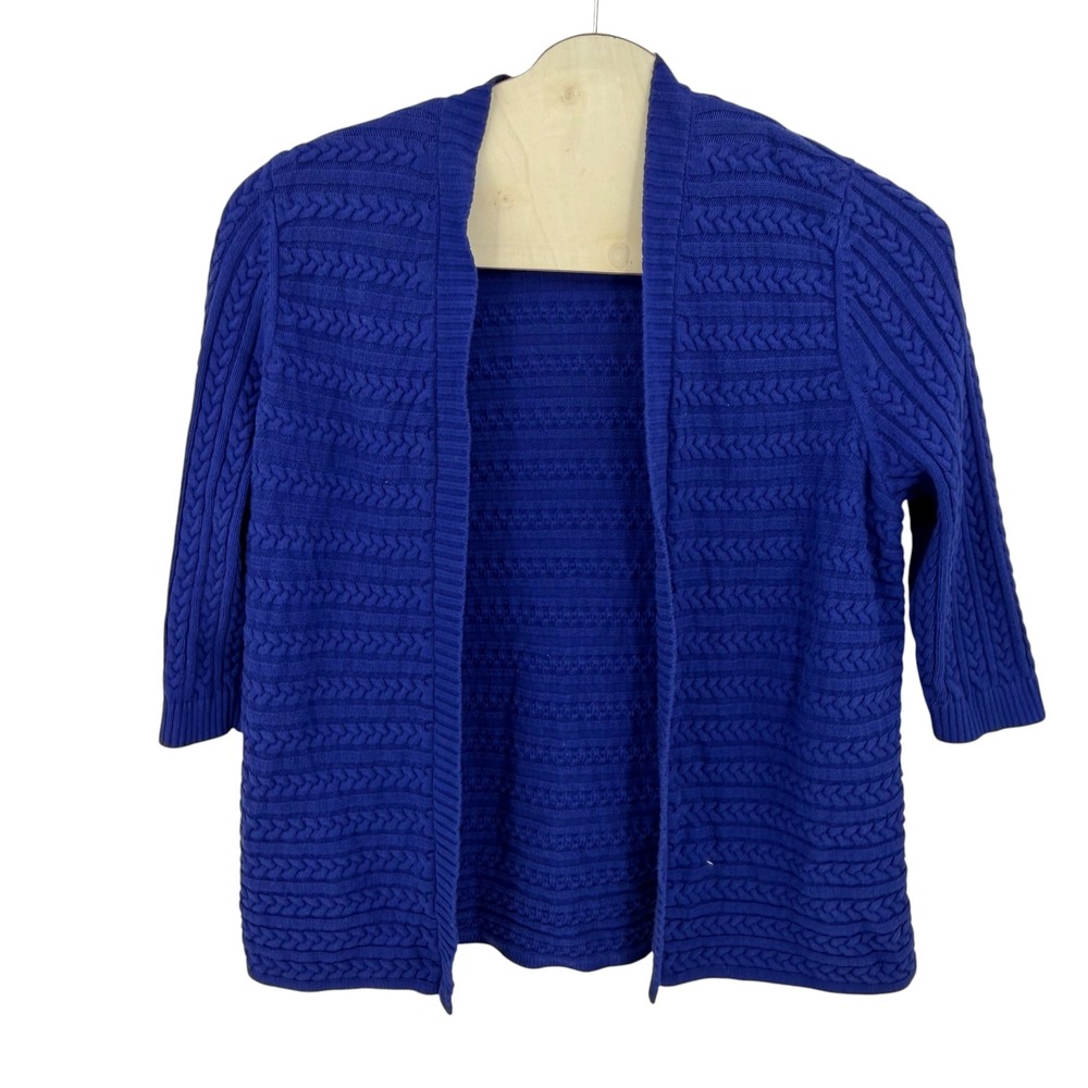 Talbots Cardigan Womens 3X Blue Cotton Cable Knit Open Front Classic Layering